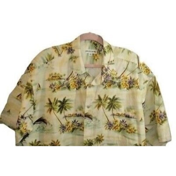 Pierre Cardin Hawaiian Shirt Cotton Palm Trees Button Front Mens Size 2XL - Picture 2 of 4